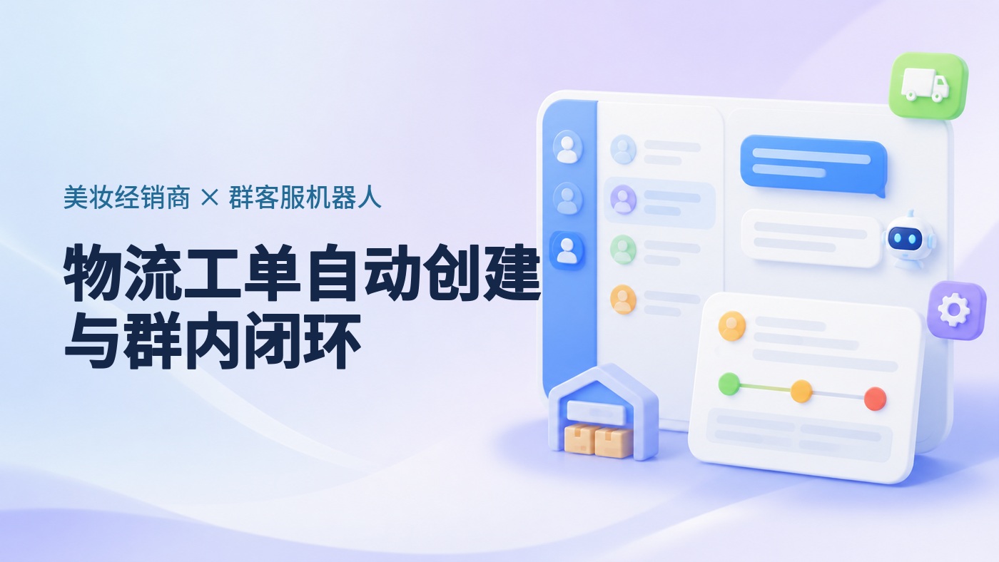 美妆经销商企微群里问物流，群客服机器人怎么自动建库房工单、群内闭环